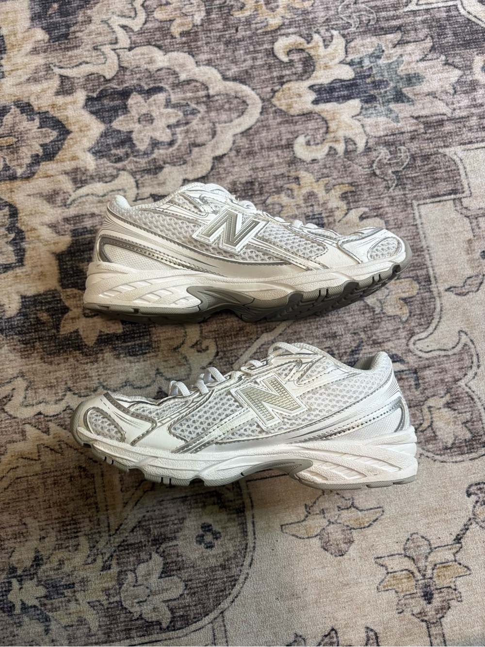 New Balance Kids White and Gray Athletic Sneakers